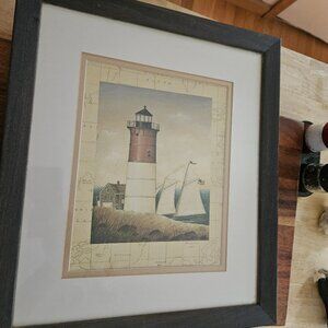 Lighthouse sailboat David Carter Brown framed print approx.14x16